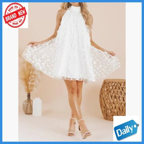 Summer Halter Mini A-Line Swing Dress Formal Cocktail Wedding Guest - Picture 4 of 5